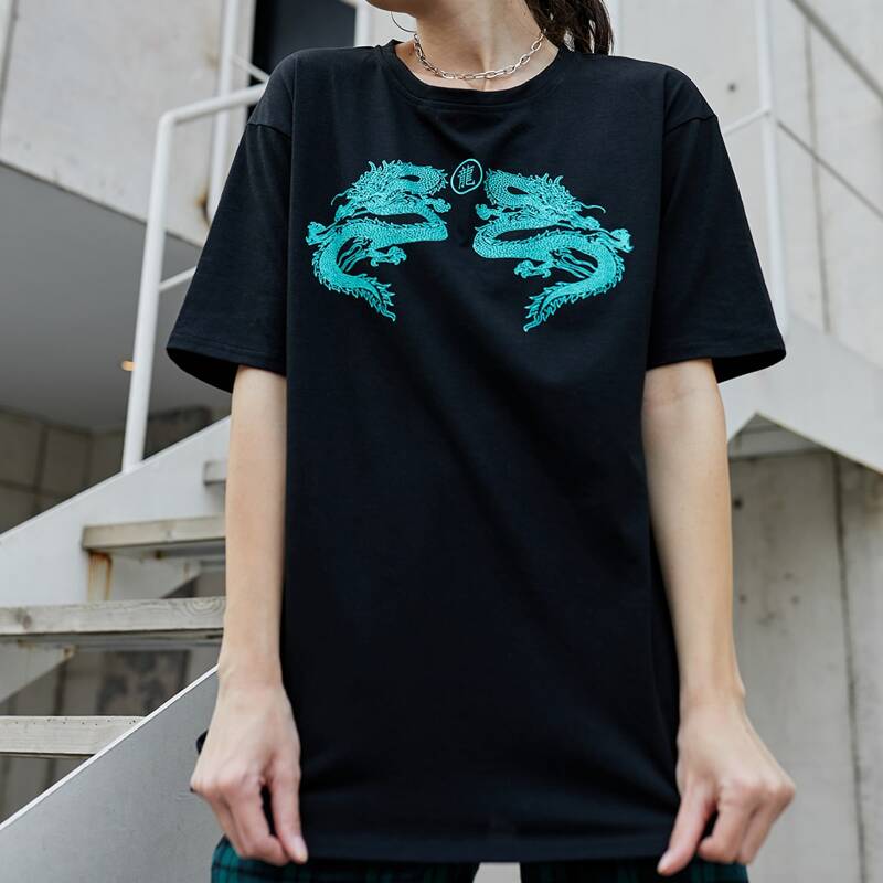 

Chinese Dragon Oversized Tee, Black