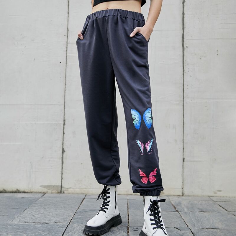 

Butterfly Print Sweatpants, Dark grey