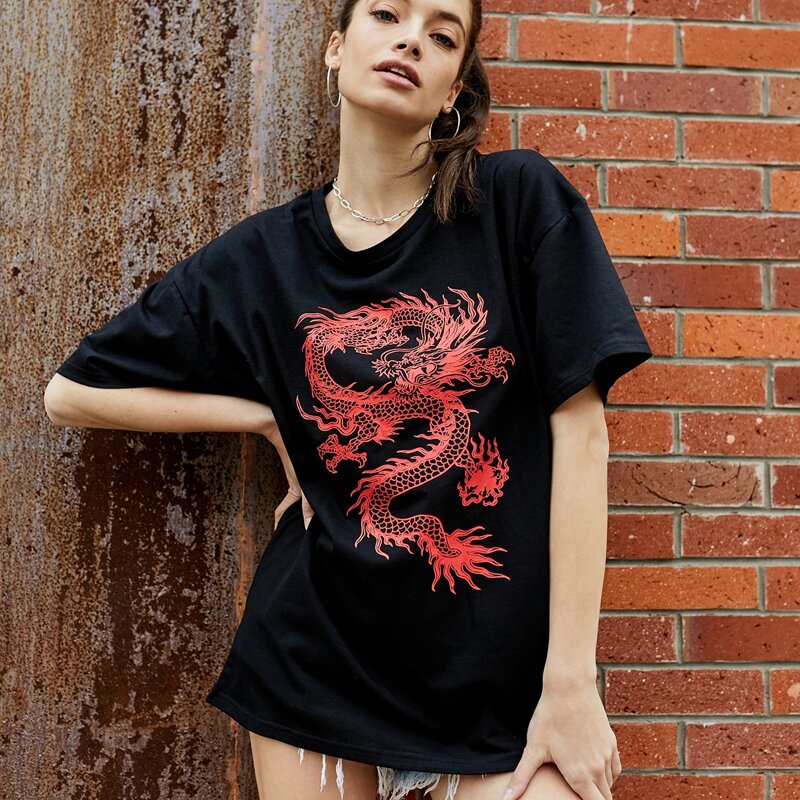 

Chinese Dragon Oversized Tee, Black