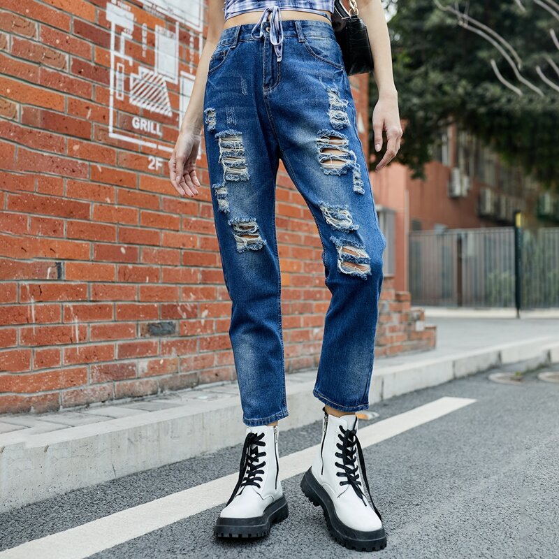 

Raw Hem Ripped Jeans, Medium wash