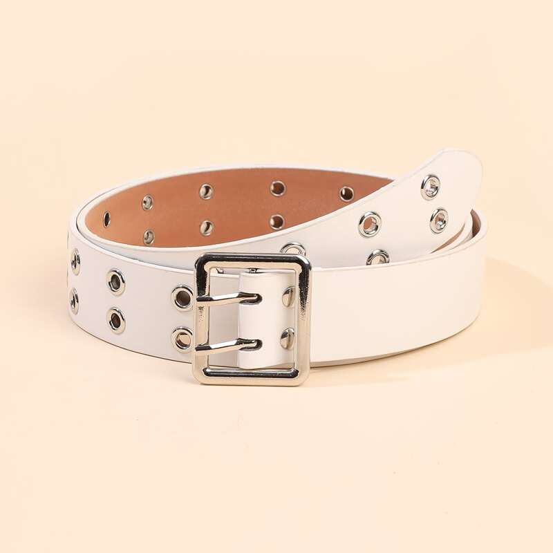 

Double Eyelet Square Buckle Belt, White
