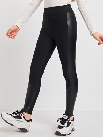 بنطلون جلد Pu عالي الخصر للفتيات المراهقات