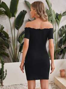 SHEIN Maternity Lettuce Trim Off Shoulder Dress - Black - View 2