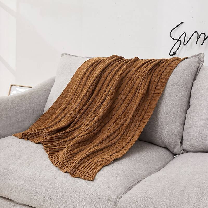 

Twist Knitted Blanket, Coffee brown