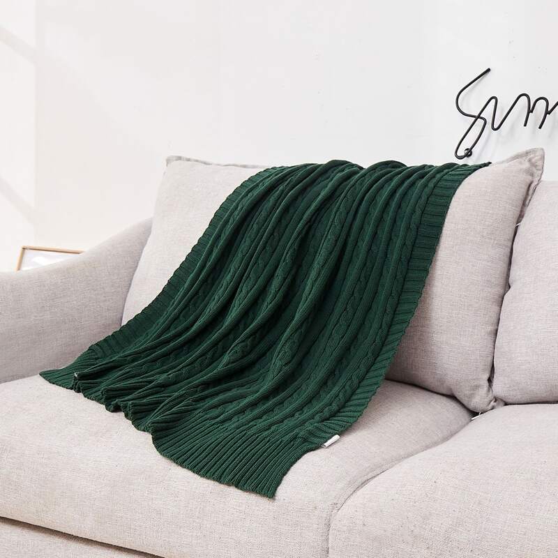 

Plain Knitted Blanket, Dark green