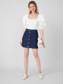 SHEIN Falda mezclilla recta - Azul lavado oscuro - Ver 1