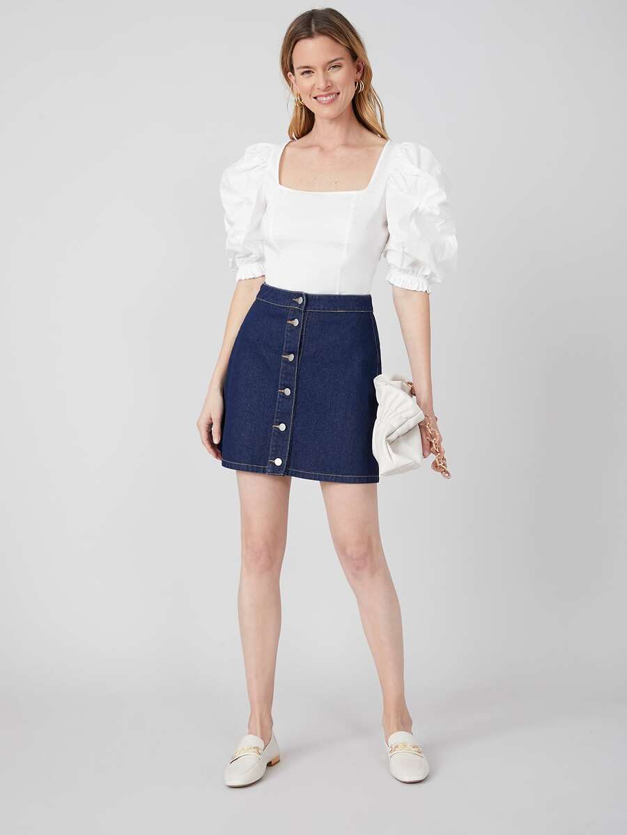 SHEIN Falda mezclilla recta - Azul lavado oscuro - Ver 1