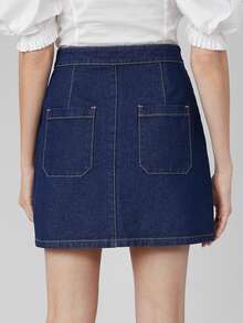 SHEIN Falda mezclilla recta - Azul lavado oscuro - Ver 2