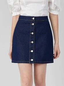 SHEIN Falda mezclilla recta - Azul lavado oscuro - Ver 3