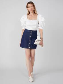 SHEIN Falda mezclilla recta - Azul lavado oscuro - Ver 4