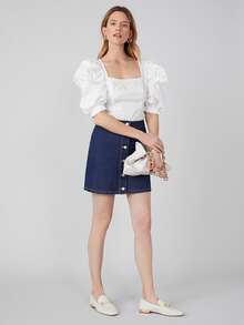 SHEIN Falda mezclilla recta - Azul lavado oscuro - Ver 5