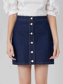 SHEIN Falda mezclilla recta - Azul lavado oscuro - Ver 6