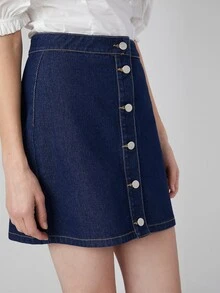 SHEIN Falda mezclilla recta - Azul lavado oscuro - Ver 7