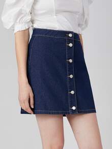 SHEIN Falda mezclilla recta - Azul lavado oscuro - Ver 9