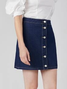 SHEIN Falda mezclilla recta - Azul lavado oscuro - Ver 10