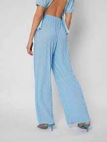 SHEIN Solid Wide Leg Trousers - Baby Blue - View 2