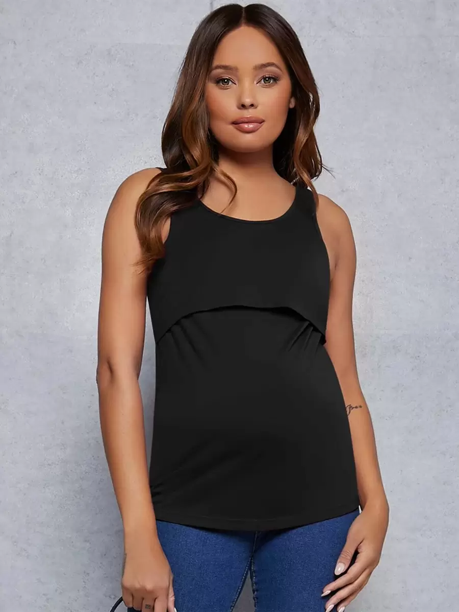 SHEIN Maternity Lift Up Nursing Tank Top - Black - View 1