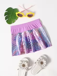 Baby Girl Fish Scale Print Beach Skirt - Purple - View 1