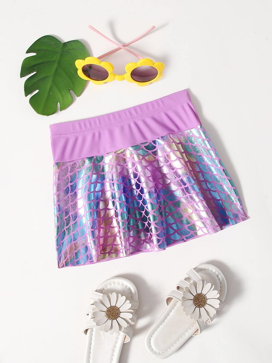 Baby Girl Fish Scale Print Beach Skirt - Purple - View 1