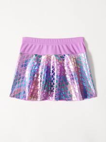Baby Girl Fish Scale Print Beach Skirt - Purple - View 2