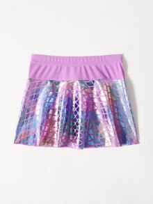 Baby Girl Fish Scale Print Beach Skirt - Purple - View 5