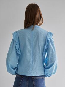 SHEIN Top schiffy con cremallera trasera ribete fruncido - Celeste - Ver 2