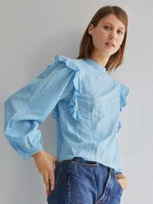 SHEIN Top schiffy con cremallera trasera ribete fruncido - Celeste - Ver 3