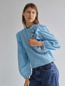 SHEIN Top schiffy con cremallera trasera ribete fruncido - Celeste - Ver 4