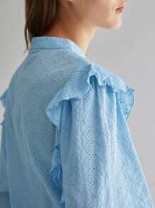 SHEIN Top schiffy con cremallera trasera ribete fruncido - Celeste - Ver 5