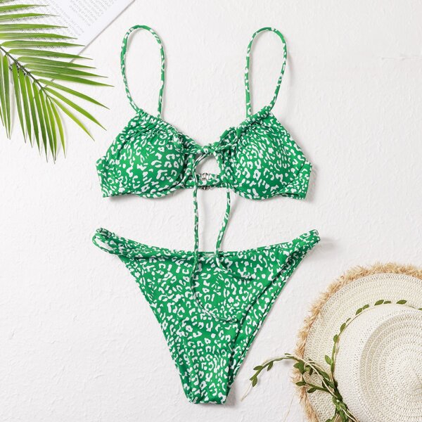 

Leopard Underwire Tanga Bikini Swimsuit, Green