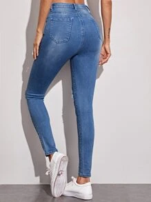 仿舊緊身牛仔褲 - 中等水洗藍 - 查看 2