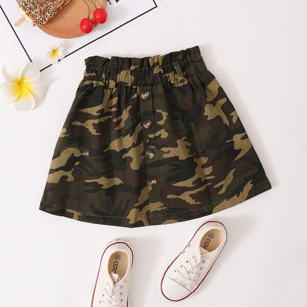 

Toddler Girls Camo Paper Bag Waist Skirt, Army green
