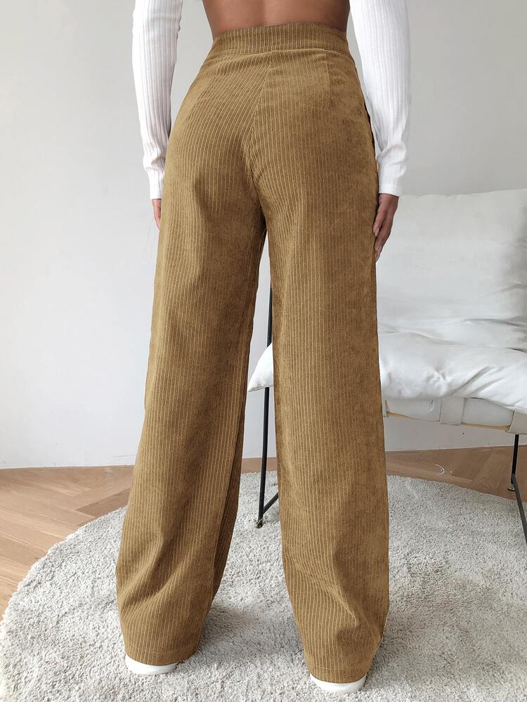 Muchica High Waist Cord Wide Leg Pants - Camel - View 2