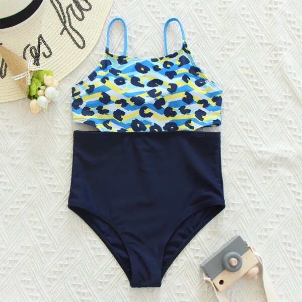 

Girls Graphic One Piece Swimsuit, Multicolor