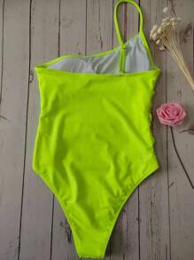 Swim Vcay Traje de baño de una pieza lima neón fruncido con un solo hombro para playa o verano