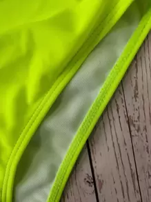 Swim Vcay Traje de baño de una pieza lima neón fruncido con un solo hombro para playa o verano