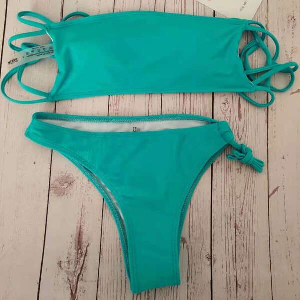 

Plain Tie Side Bikini Swimsuit, Green