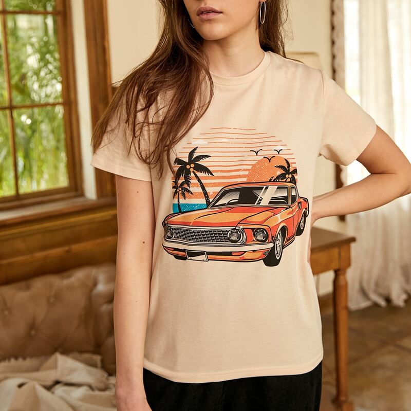

Car Graphic Tee, Beige