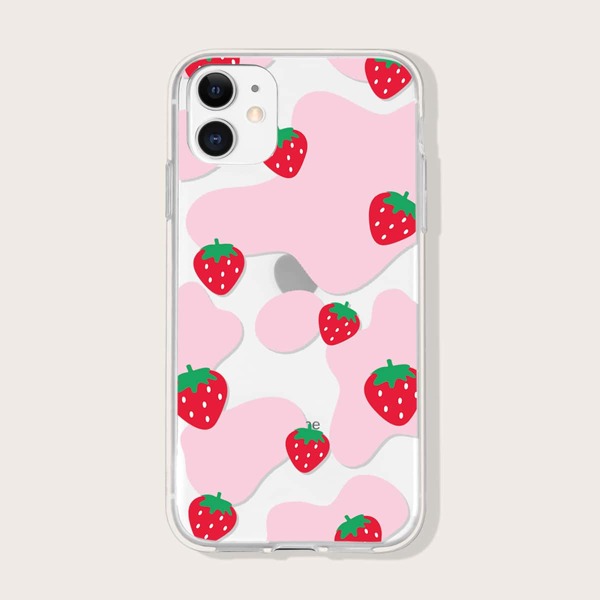 

Прозрачный чехол для iPhone с узором клубники, Розовые