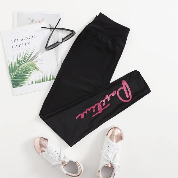 

Letter Graphic Leggings, Black