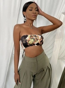 SHEIN Unity 巴洛克圖案短版抹胸上衣 - 彩色 - 查看 1