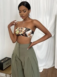 SHEIN Unity 巴洛克圖案短版抹胸上衣 - 彩色 - 查看 3