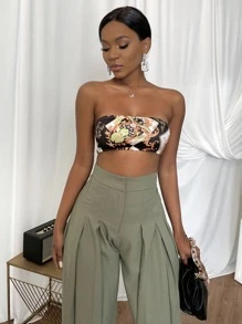 SHEIN Unity 巴洛克圖案短版抹胸上衣 - 彩色 - 查看 5