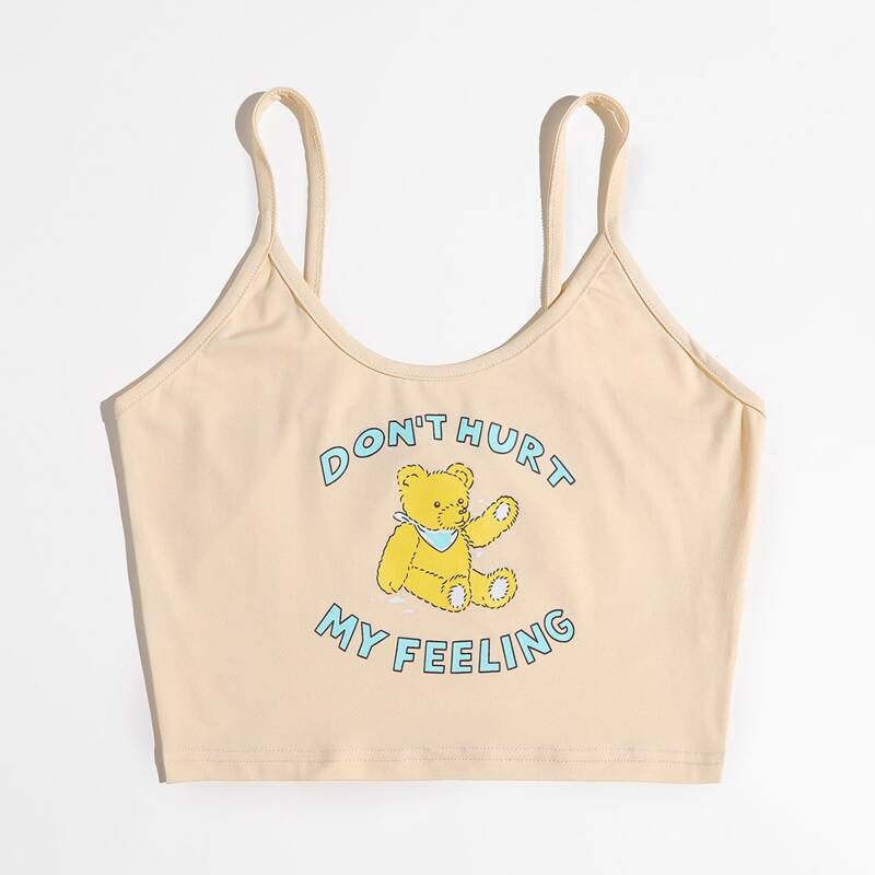 

Bear & Slogan Graphic Cami Top, Apricot