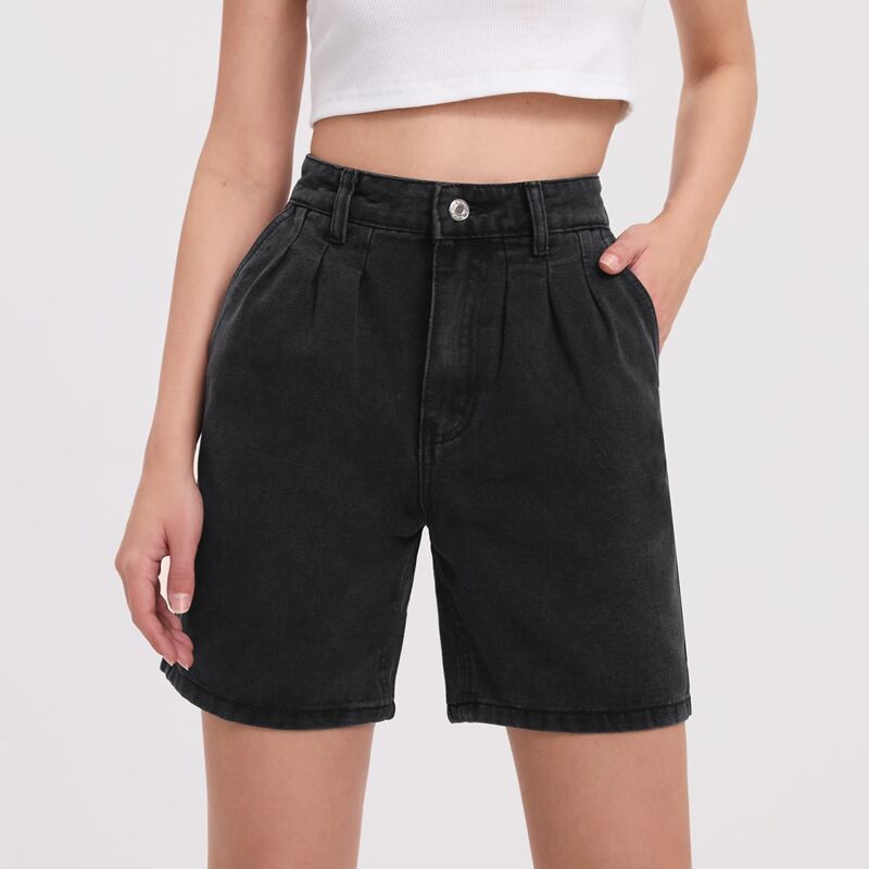 

High Waist Denim Shorts, Black