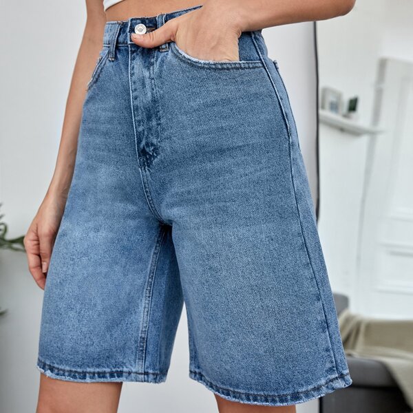 

High Waist Bermuda Denim Shorts, Medium wash