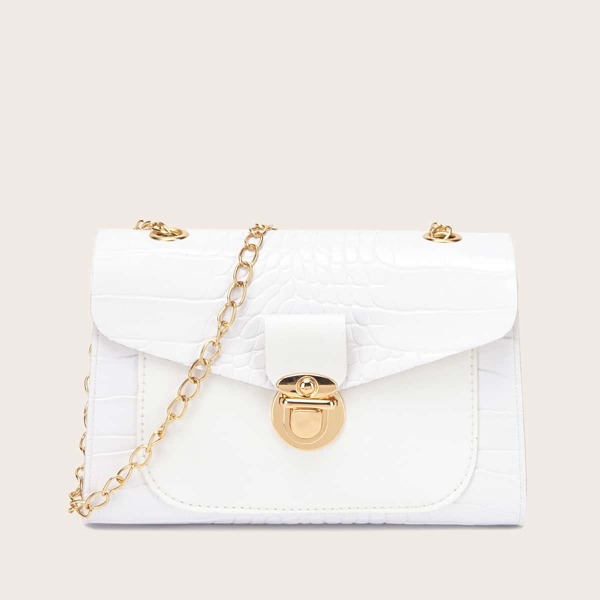 

Croc Embossed Chain Crossbody Bag, White