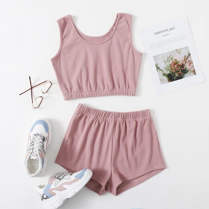 

Crop Tank Top With Shorts Lounge Set, Dusty pink