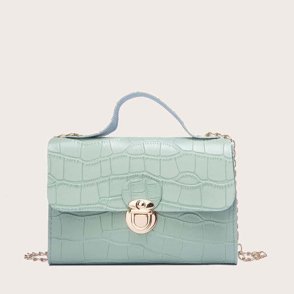 

Croc Embossed Satchel Bag, Green