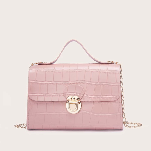 

Croc Embossed Satchel Bag, Pink